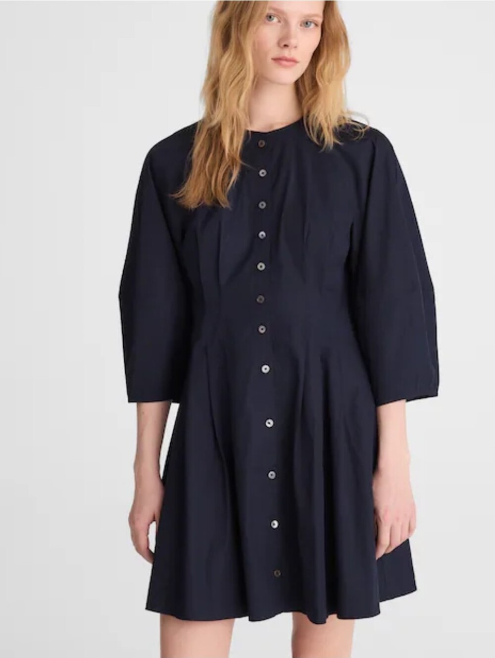 Madewell Women's Sculptural-Sleeve Pleated Mini Dress In Navy